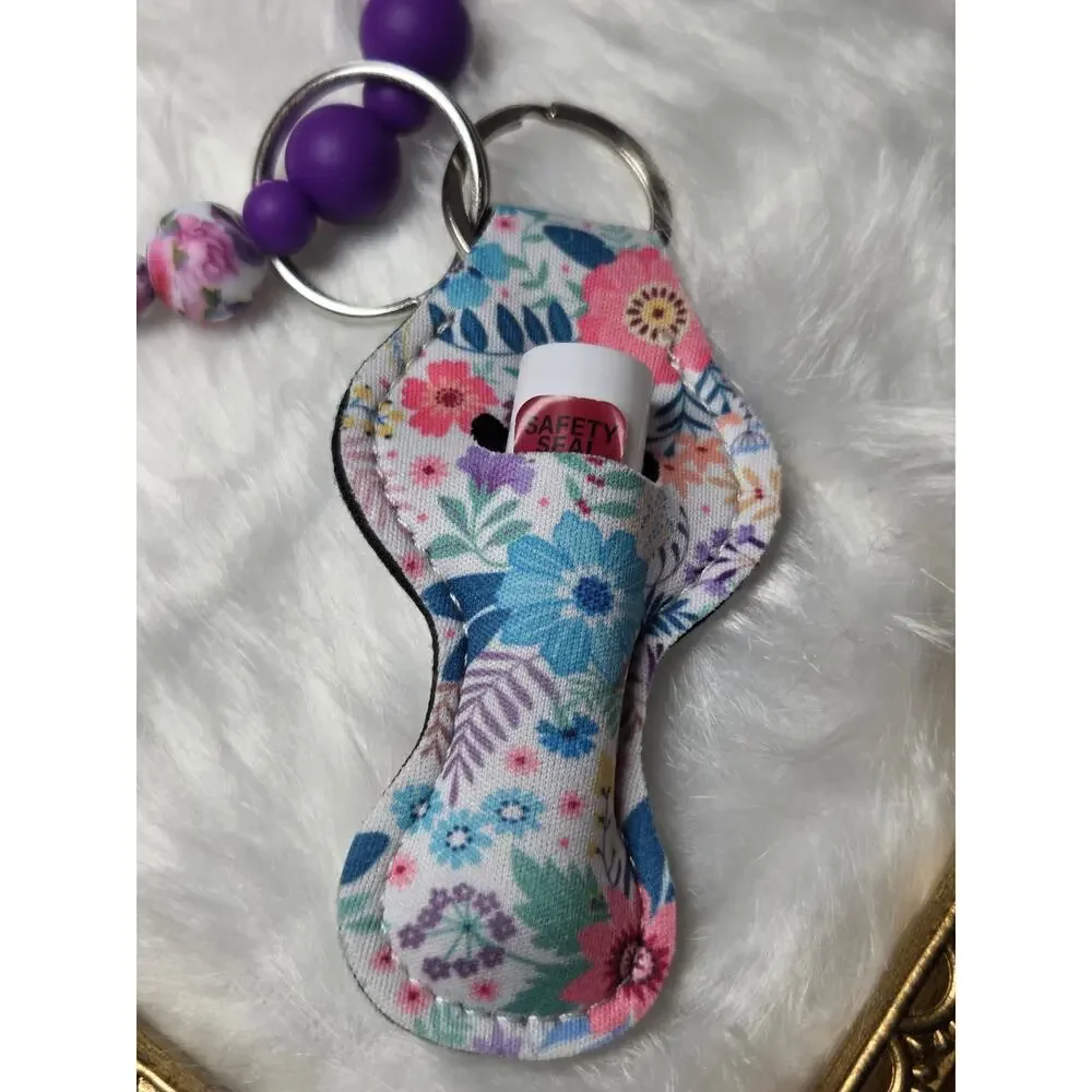Handmade Silicone Beaded Wristlet Keychain Bracelet Chapstick Holder